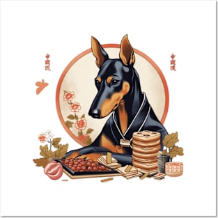 Doberman Eating Sushi Posters and Art